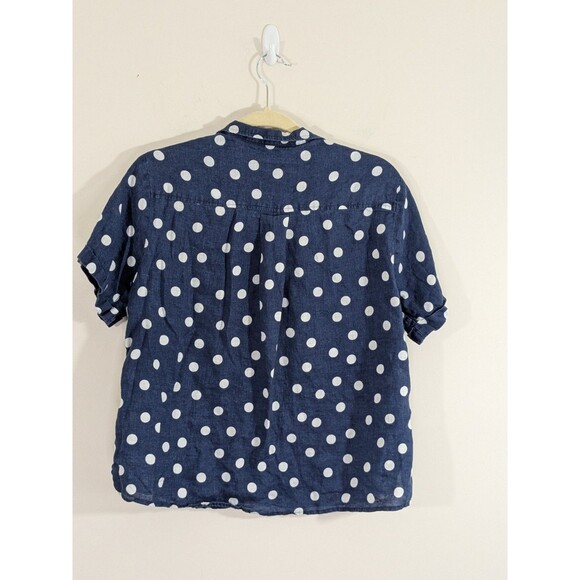 Maeve Navy Polka Dots Button Down 109% Linen Shirt Size Medium Beach Nautical - Picture 12 of 12